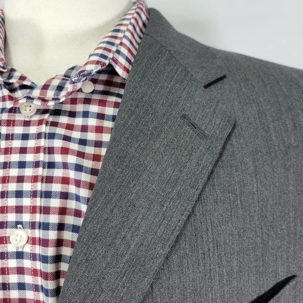 Ralph‎ Lauren Men's Sport Coat Blazer Three Button Gray Herringbone Wool 44R